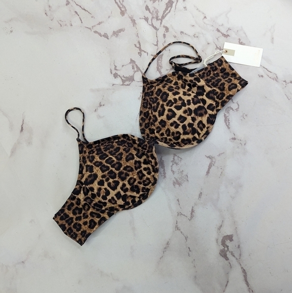 Good American Swim Top Women 5 2X 2XL Leopard Animal Show Off Curve Bikini - Picture 1 of 11